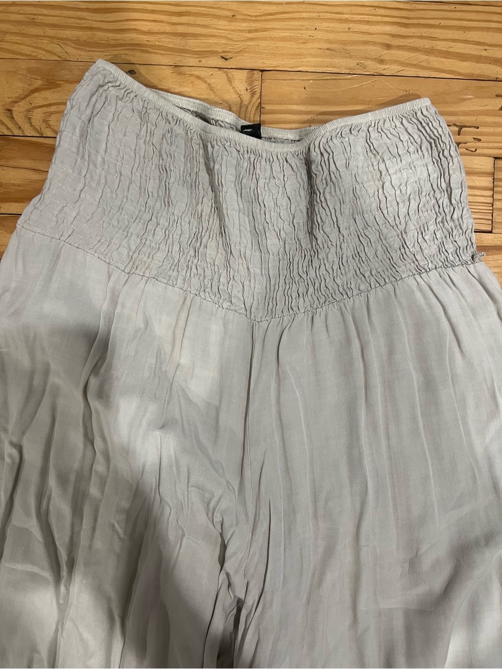 Lightweight Wide-Leg Smocked Waist Pants - light grey/tanish - Picture 2 of 5